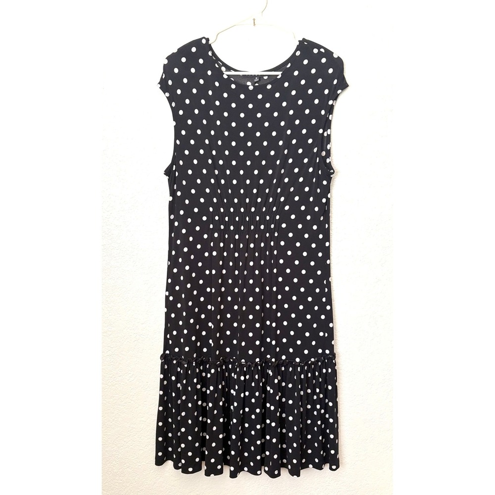 Tiana B. Black White Polka Dot‎ Cap Sleeve Dress Sz 10 Preppy Classic Career